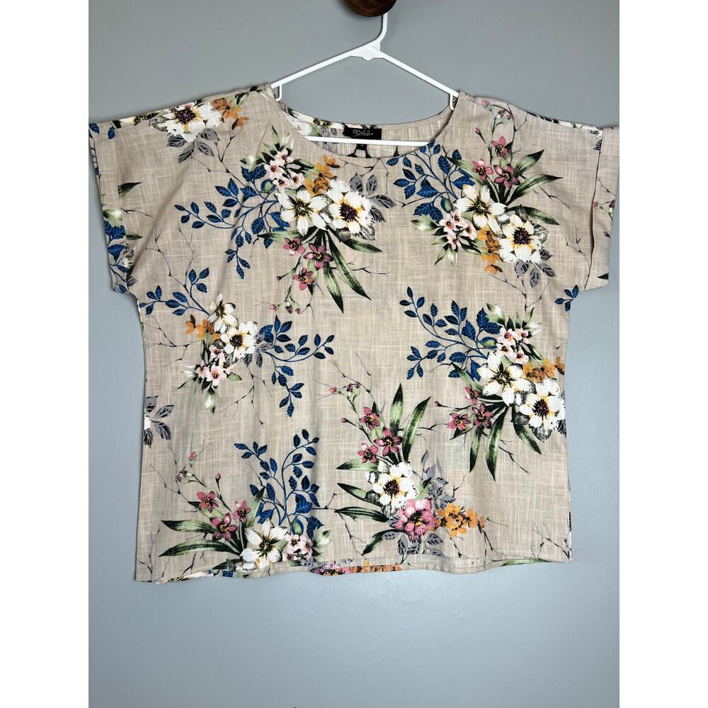 RD & KoKo Linen Floral Blouse Women’s 1X Short Sleeve Top NEW WITH TAGS